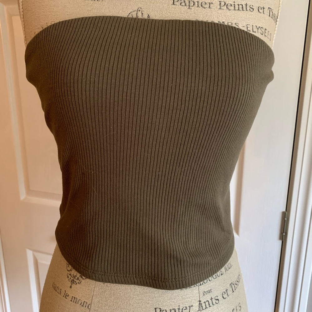 Army green ribbed tube top. NWT